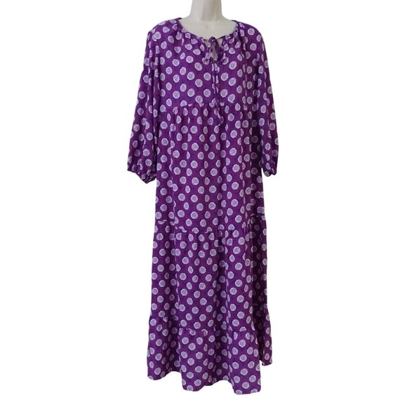 Dokotoo Women Purple Floral Maxi Dress Size M 3/4 Sleeve Loose Fit Tiered - Picture 1 of 12